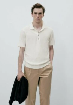 Massimo Dutti Vertical Textured - Polo Shirt - Beige