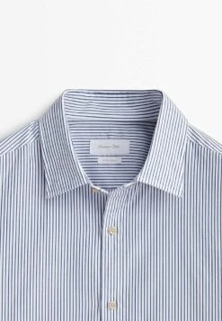 Massimo Dutti Regular Fit Striped Two Ply- Formal Shirt - Blue -Massimo Dutti Shop 0af184e859d34ec7aed429832dfbfc40
