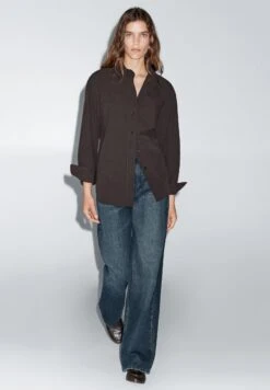 Massimo Dutti LONG BUTTONED - Button-down Blouse - Brown