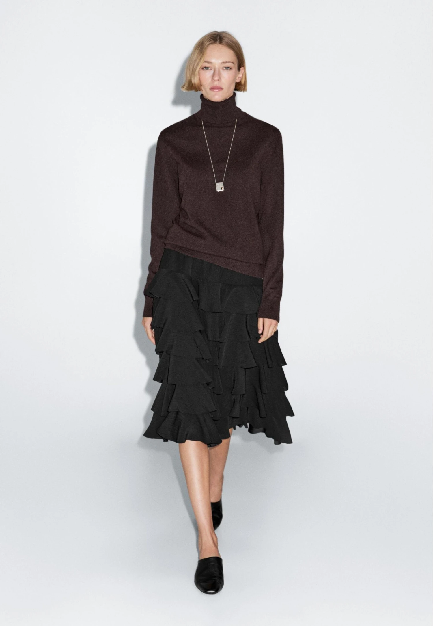 Massimo Dutti RUFFLED MIDI - A-line Skirt - Black 6 Massimo Dutti RUFFLED MIDI - A-line Skirt - Black - Image 4
