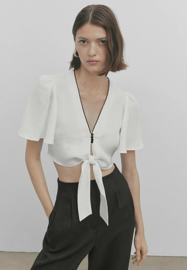 Massimo Dutti Studio With Knot And Contrast Detail - Blouse 5 Massimo Dutti Studio With Knot And Contrast Detail - Blouse - Image 3