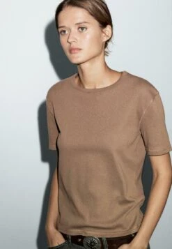 Massimo Dutti FADED CREW NECK - Basic T-shirt - Brown