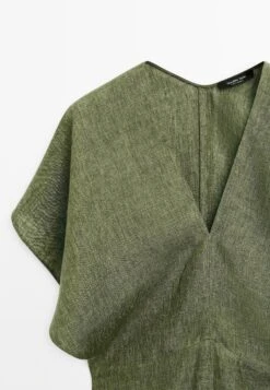 Massimo Dutti SHORT SLEEVE LINEN MIDI - Day Dress - Mottled Dark Green -Massimo Dutti Shop 0be052fd79744797a899778068fff0b2
