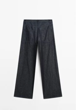 Massimo Dutti WIDE LEG - Straight Leg Jeans - Mottled Dark Blue -Massimo Dutti Shop 0c624db710494f749f0bab05d1dd1b24
