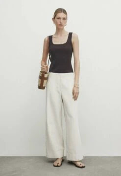 Massimo Dutti Mercerised - Top - Dark Brown