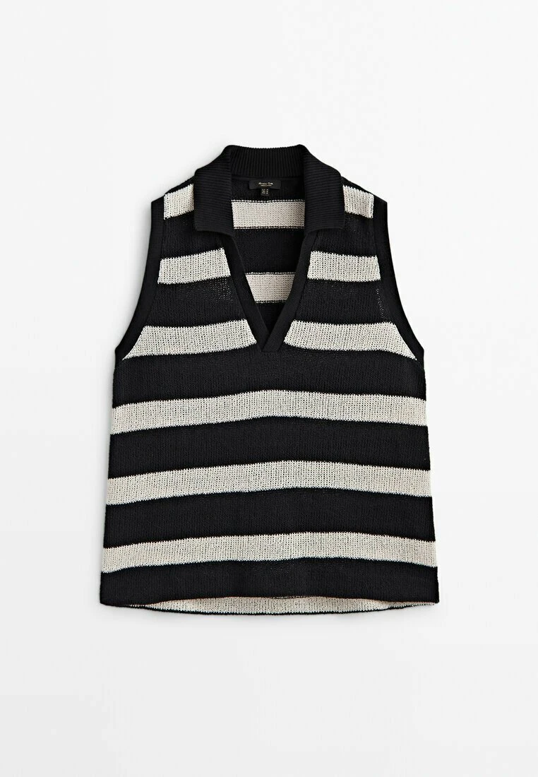 Massimo Dutti Textured Striped Sleeveless - Polo Shirt - Black 12 Massimo Dutti Textured Striped Sleeveless - Polo Shirt - Black - Image 10