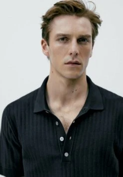 Massimo Dutti Vertical Textured - Polo Shirt - Blue -Massimo Dutti Shop 0df90f4fd045476d898cd957a7b0bfc6