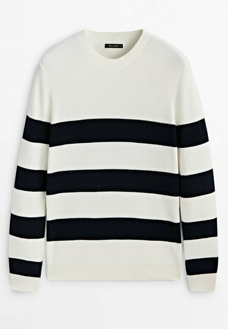 Massimo Dutti Striped Crew Neck - Jumper - Beige 9 Massimo Dutti Striped Crew Neck - Jumper - Beige - Image 7