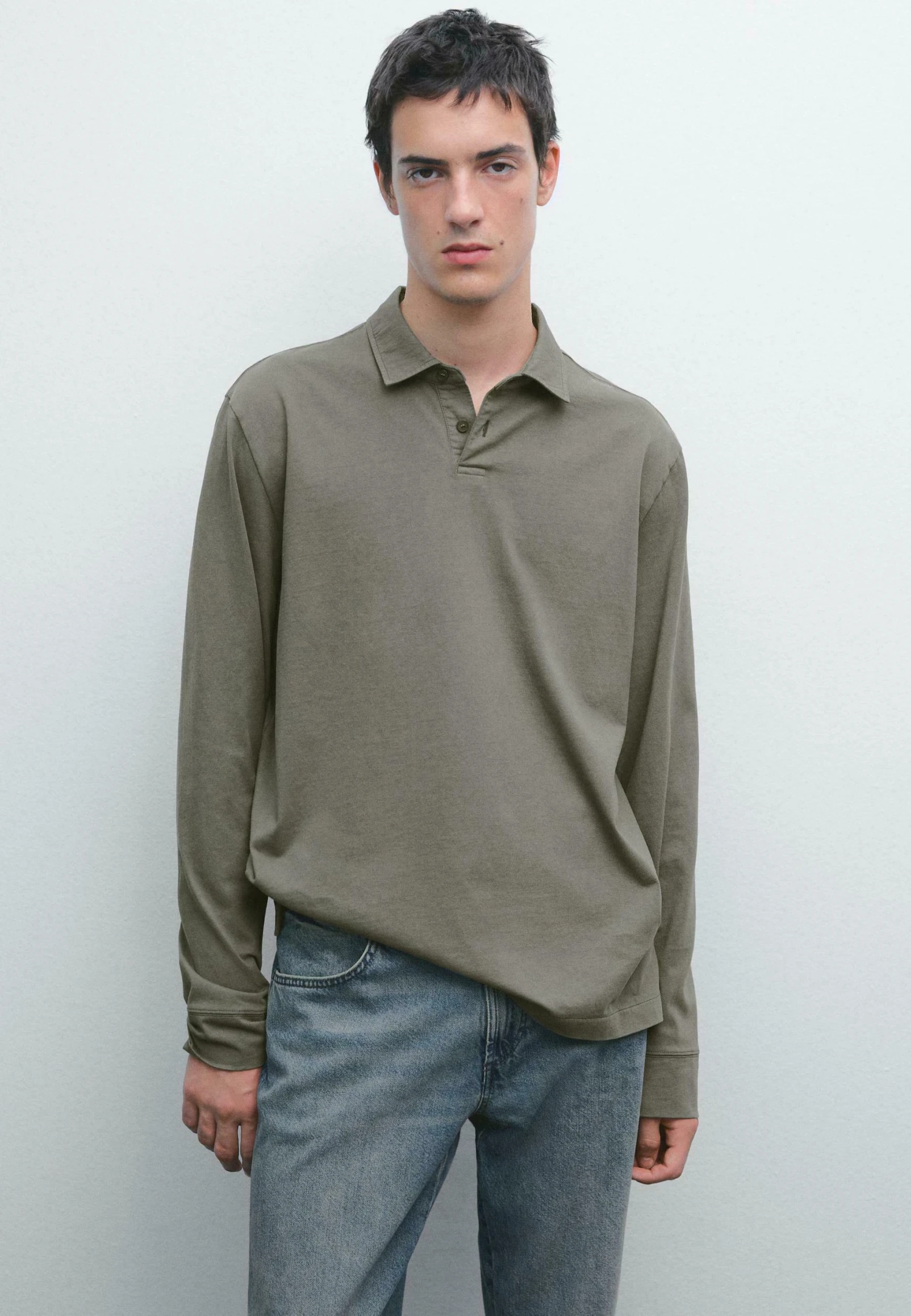 Massimo Dutti DISTRESSED-EFFECT POLO NECK - Long Sleeved Top - Khaki 3 Massimo Dutti DISTRESSED-EFFECT POLO NECK - Long Sleeved Top - Khaki