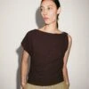Massimo Dutti DRAPED NECKLINE WITH BROOCH DETAIL - Print T-shirt - Brown