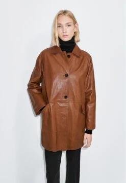 Massimo Dutti LONG - Leather Jacket - Brown