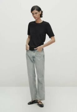 Massimo Dutti Short Sleeve - Basic T-Shirt - Black