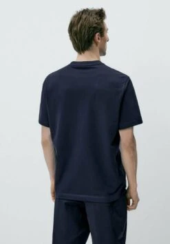 Massimo Dutti Textured Short Sleeve - Basic T-Shirt - Blue -Massimo Dutti Shop 0f28862a9db345dab13598ed482204ff