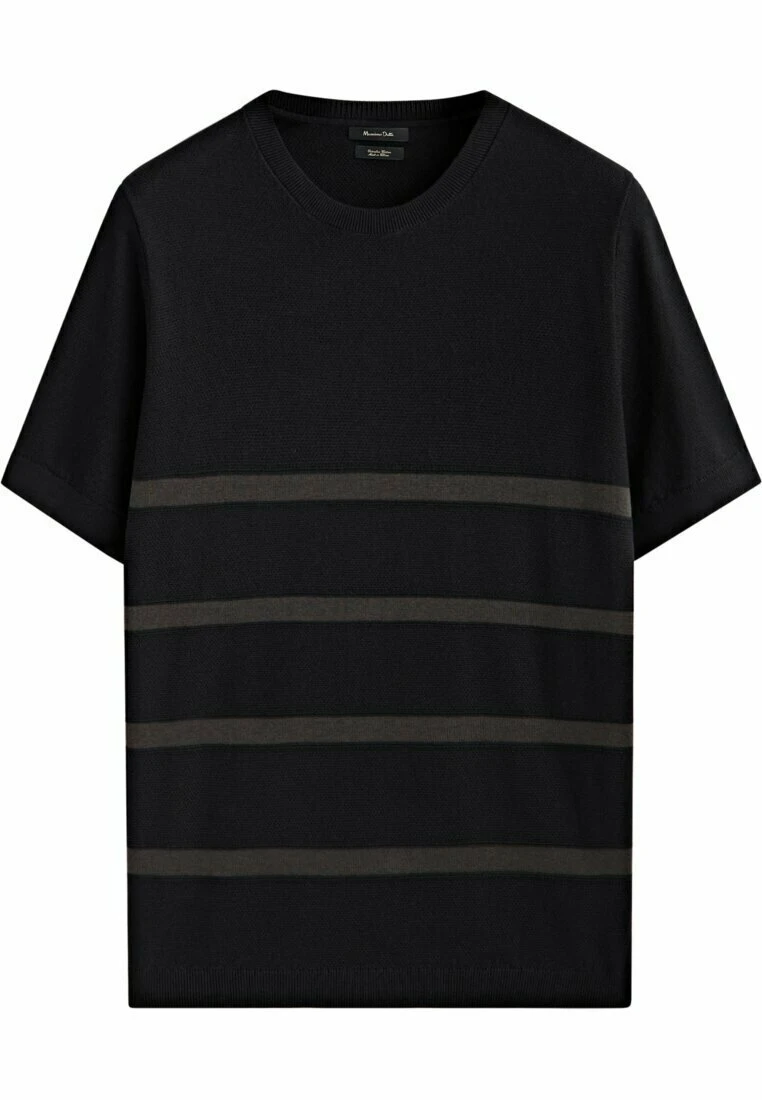 Massimo Dutti Stripe Textured - Print T-Shirt - Black 7 Massimo Dutti Stripe Textured - Print T-Shirt - Black - Image 5