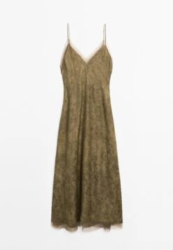 Massimo Dutti MIDI SLIP WITH SHEER DETAIL - Day Dress - Mottled Dark Green -Massimo Dutti Shop 0f6738cef7ac46c5bde7e0ca489072cf
