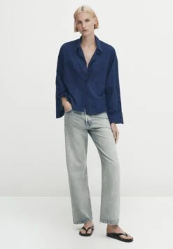 Massimo Dutti With Pockets And Sleeve Detail - Button-Down Blouse - Dark Blue