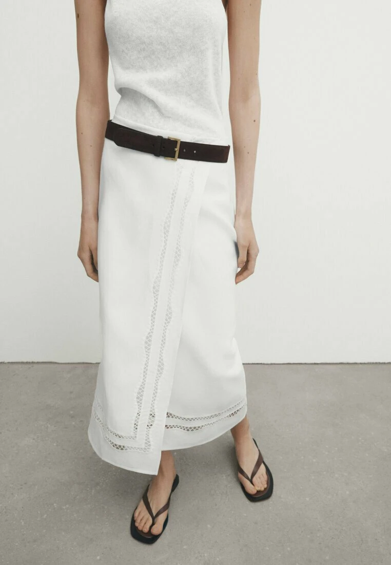 Massimo Dutti With Embroidery Detail- Wrap Skirt - White 3 Massimo Dutti With Embroidery Detail- Wrap Skirt - White