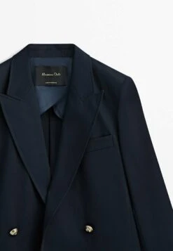 Massimo Dutti Mock Double-Breasted Buttoned - Short Coat - Dark Blue -Massimo Dutti Shop 1112ff93367d4335b7e5bc142d213c1b