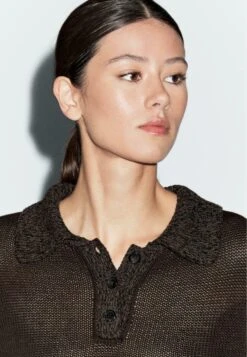 Massimo Dutti CONTRAST COLLAR WITH SHORT SLEEVES - Polo Shirt - Mottled Dark Brown -Massimo Dutti Shop 1119ae0ce7a24794b3cf3434b581bb3b