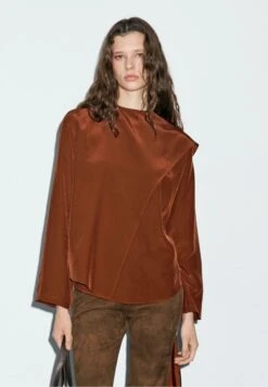 Massimo Dutti FLOWING WITH TIED NECK - Blouse - Dark Red