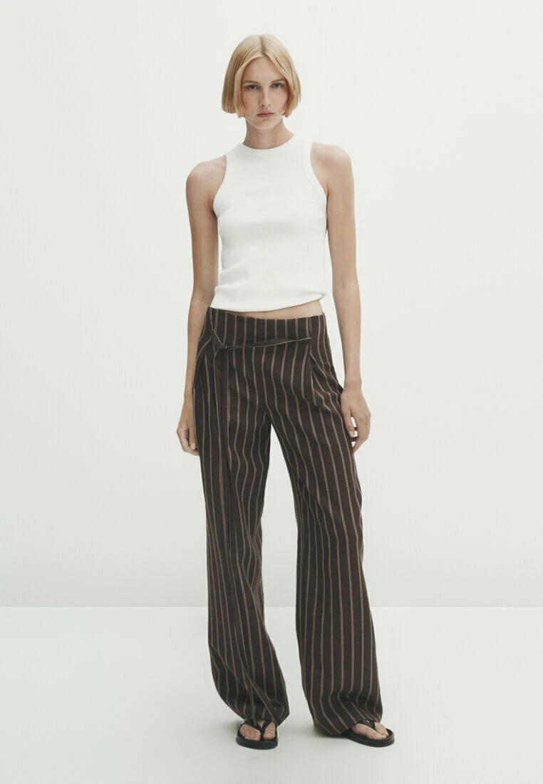 Massimo Dutti Striped With Tie Detail - Trousers - Brown 3 Massimo Dutti Striped With Tie Detail - Trousers - Brown