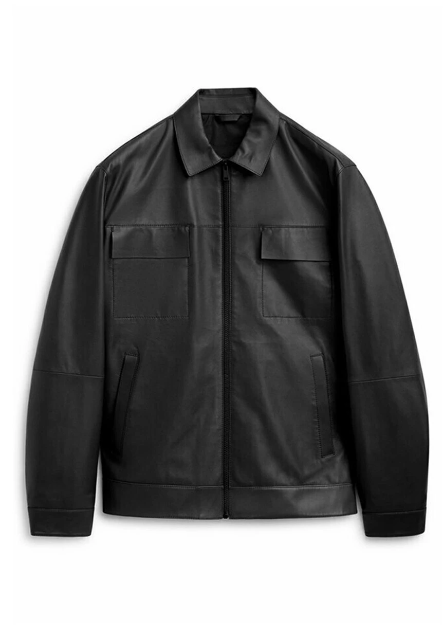 Massimo Dutti With Pockets- Leather Jacket - Black 8 Massimo Dutti With Pockets- Leather Jacket - Black - Image 6