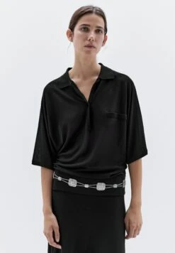 Massimo Dutti FLOWING CAPE-STYLE POLO NECK - Polo Shirt - Black