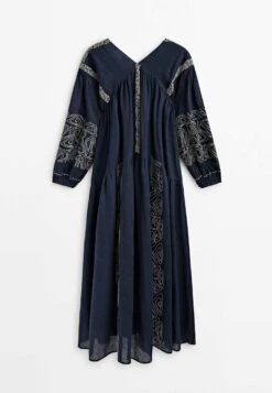 Massimo Dutti Blend Midi With Embroidery Detail - Day Dress - Dark Blue -Massimo Dutti Shop 124e20c1c1ab45b6924a16228cb98930