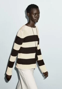 Massimo Dutti STRIPED LONG SLEEVE - Jumper - Beige