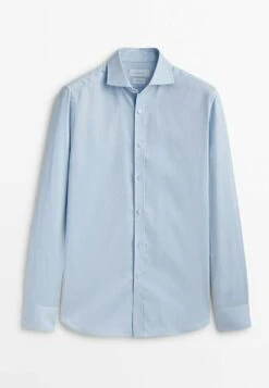 Massimo Dutti Textured Thick - Formal Shirt - Light Blue -Massimo Dutti Shop 12d8e117776d47c69d9c9641f7e78ebe