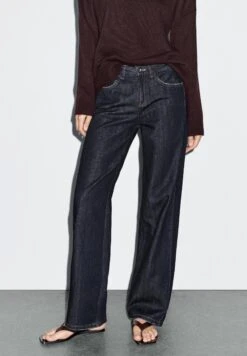 Massimo Dutti MID-RISE STRAIGHT-LEG - Straight Leg Jeans - Mottled Dark Blue