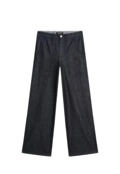 Massimo Dutti WIDE LEG - Straight Leg Jeans - Mottled Dark Blue