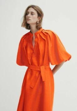 Massimo Dutti With Puff Sleeves- Shirt Dress - Orange -Massimo Dutti Shop 13845d2d3ff1425ead84daa1cfca7540