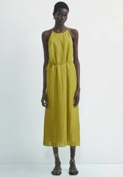 Massimo Dutti Waffle-Texture Halter- Day Dress - Green