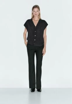 Massimo Dutti V-NECK WITH GOLDEN BUTTONS - Waistcoat - Mottled Light Grey