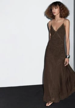 Massimo Dutti LONG SLIP WITH GATHERED DETAIL - Cocktail Dress / Party Dress - Dark Brown -Massimo Dutti Shop 14d305c5e1d14da295bf4d37b45c219b