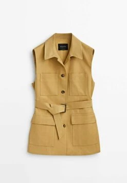 Massimo Dutti With Belt And Four Pockets - Waistcoat - Camel -Massimo Dutti Shop 1554801c821047c2b55ffb57e4f00000