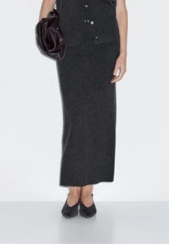Massimo Dutti DOUBLE-FACED MIDI - Maxi Skirt - Dark Grey
