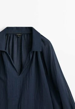 Massimo Dutti Voile With Gathered Details - Blouse - Dark Blue -Massimo Dutti Shop 1595c2c3bc5e4aeeae6bba91e670c166