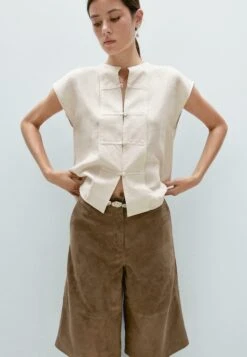 Massimo Dutti WAISTCOAT WITH BUTTONED CHEST DETAIL - Waistcoat - Beige