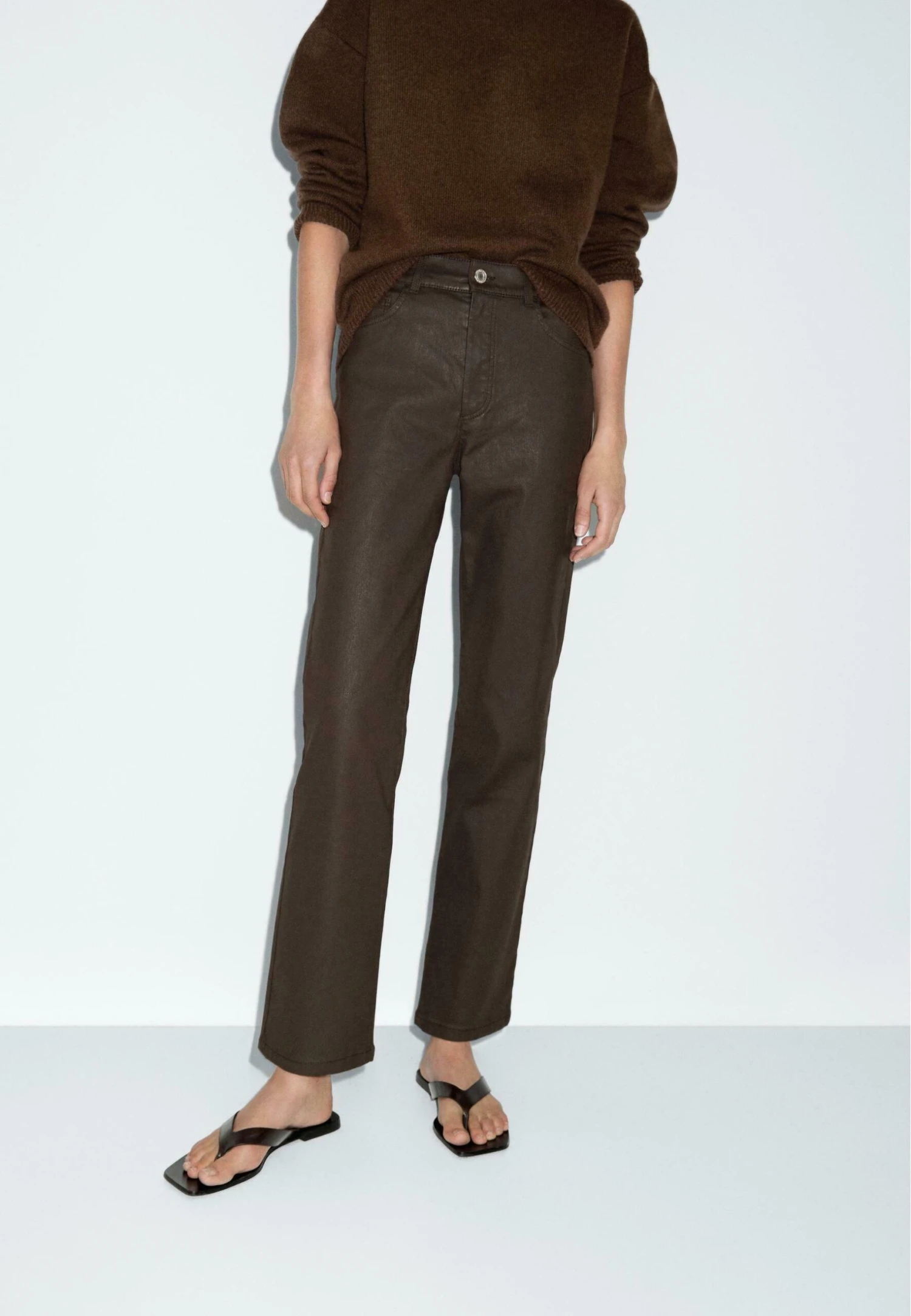 Massimo Dutti HIGH-WAIST STRAIGHT-LEG WAXED - Straight Leg Jeans - Mottled Dark Brown 3 Massimo Dutti HIGH-WAIST STRAIGHT-LEG WAXED - Straight Leg Jeans - Mottled Dark Brown