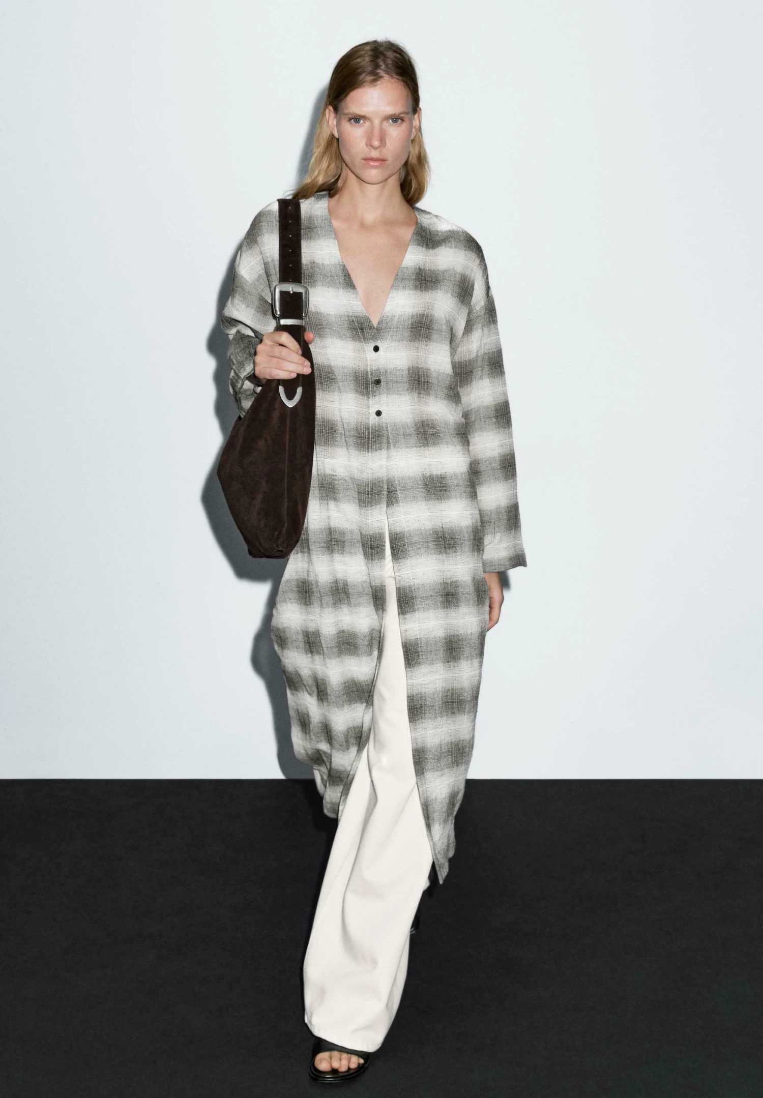 Massimo Dutti LONG CHECK TUNIC DRESS - Shirt Dress - Grey 3 Massimo Dutti LONG CHECK TUNIC DRESS - Shirt Dress - Grey