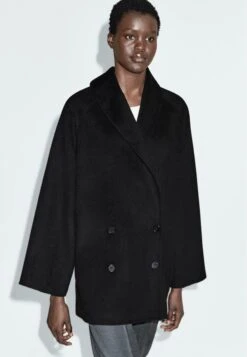 Massimo Dutti BLEND MID-LENGTH WITH - Winter Coat - Black