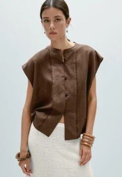 Massimo Dutti WAISTCOAT WITH BUTTONED CHEST DETAIL - Waistcoat - Dark Brown