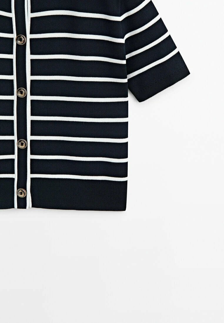 Massimo Dutti Striped Short Sleeve- Cardigan - Dark Blue 11 Massimo Dutti Striped Short Sleeve- Cardigan - Dark Blue - Image 9