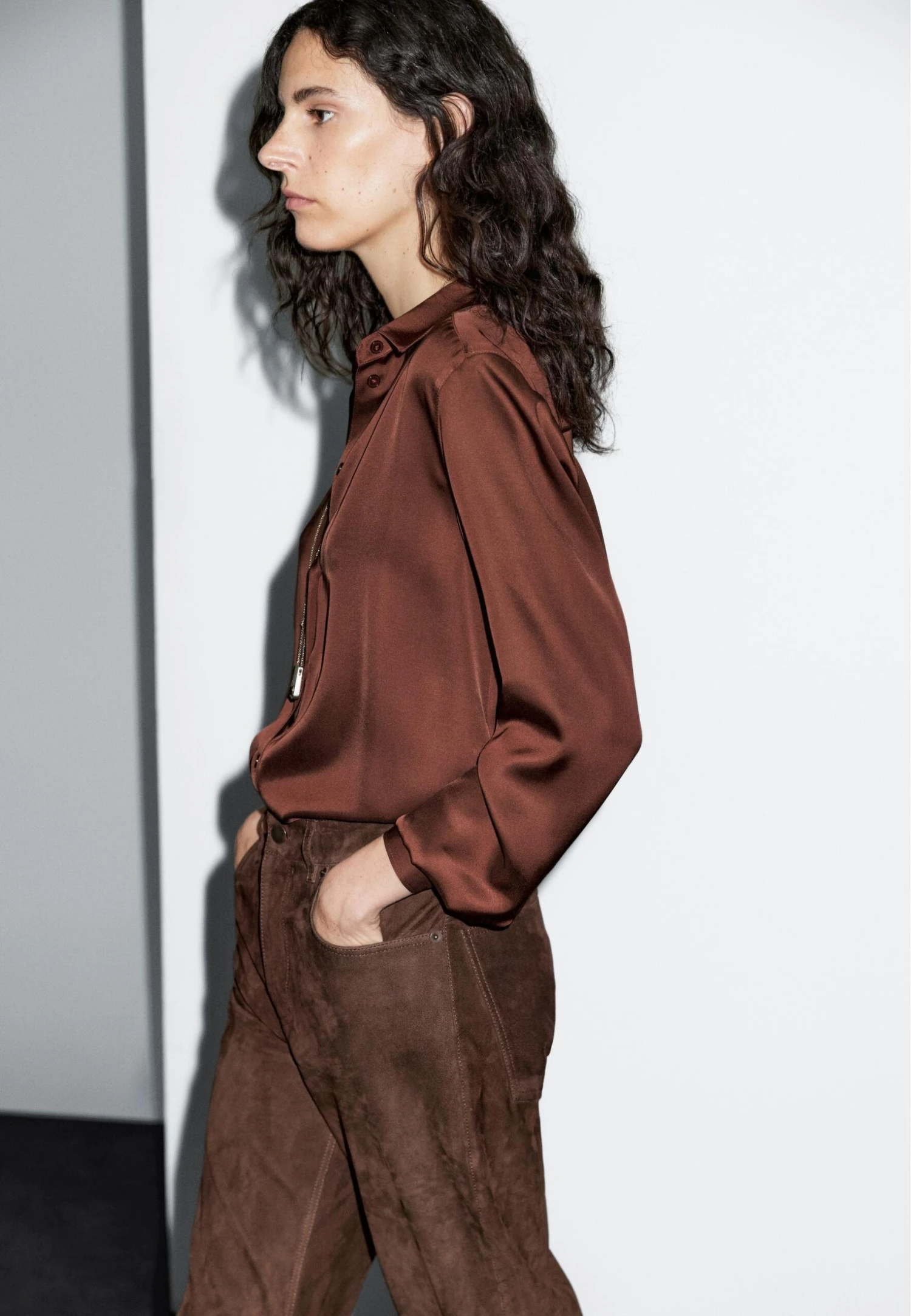Massimo Dutti FLOWING SATIN LONG SLEEVE - Button-down Blouse - Brown 6 Massimo Dutti FLOWING SATIN LONG SLEEVE - Button-down Blouse - Brown - Image 4