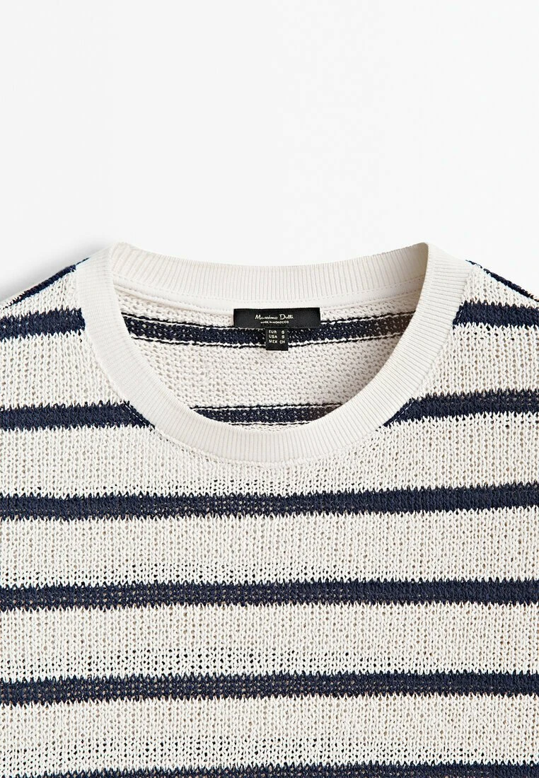 Massimo Dutti Textured Striped Blend - Print T-Shirt - Beige 10 Massimo Dutti Textured Striped Blend - Print T-Shirt - Beige - Image 8
