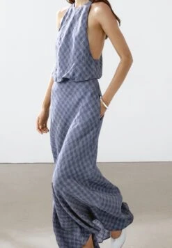 Massimo Dutti LONG CHECKED WITH BACK DETAIL - Maxi Dress - Dark Blue -Massimo Dutti Shop 17b6790eaa10441c9d350daa2b65502c