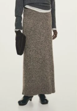 Massimo Dutti SOFT MIDI - Maxi Skirt - Brown