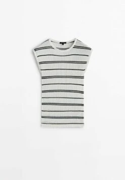 Massimo Dutti Striped Open - Print T-Shirt - White -Massimo Dutti Shop 18a056ceec0143398d3d834b95fb0880